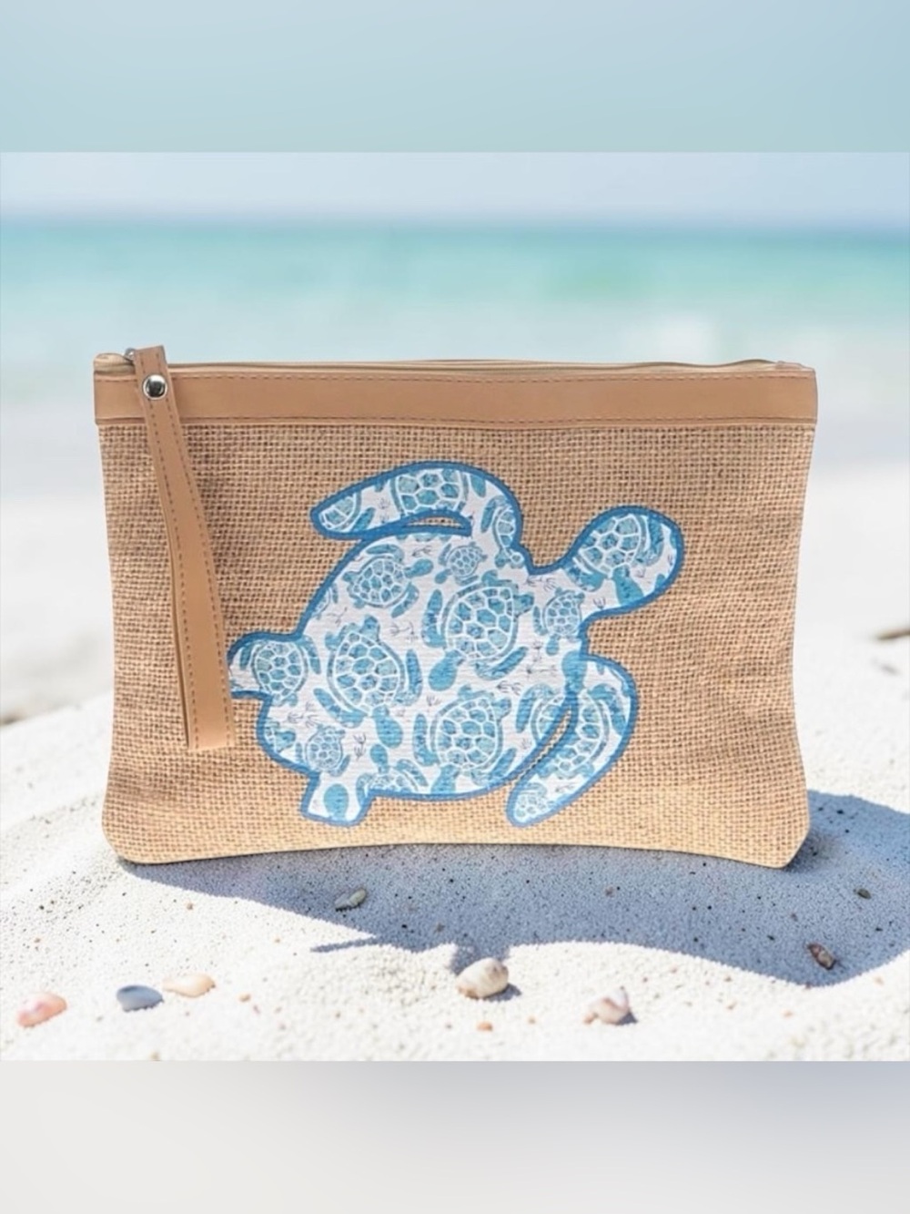 💙Sea Turtle Appliqué Beach Clutch/NWOT💙